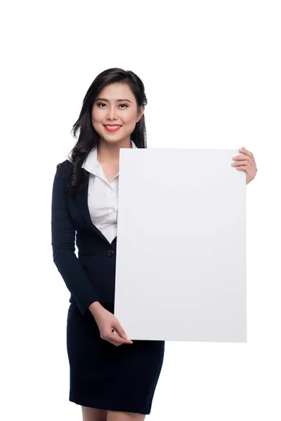 Vrouw weergegeven: wit bord — Stockfoto