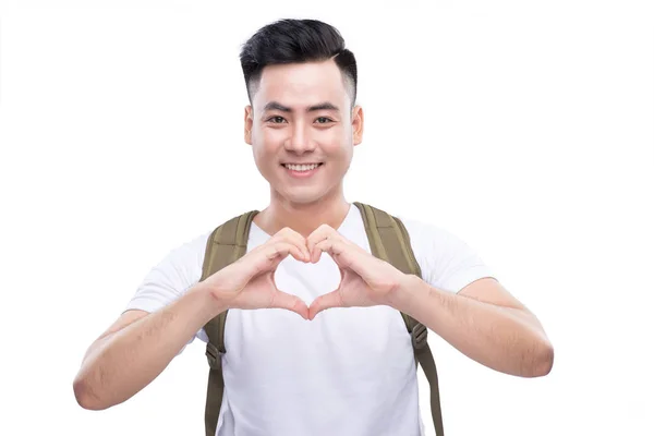 Young man in hat with backpack — Stock Photo, Image