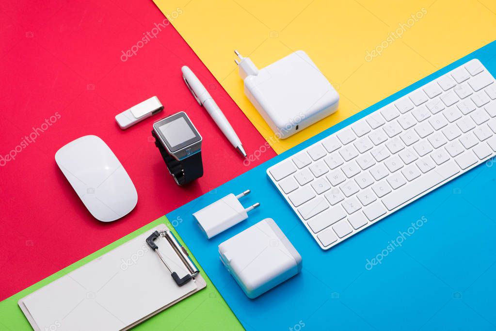 office objects on colorful background