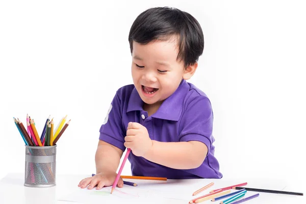 Pequeno menino desenho com lápis — Fotografia de Stock