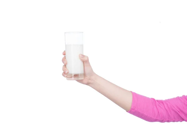 Hand hält Glas Milch — Stockfoto