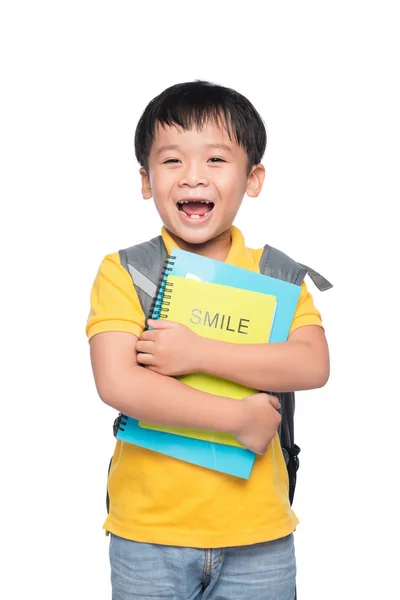 Хлопчик з рюкзаком і книгами — стокове фото