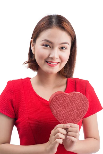 Girl holding red heart Royalty Free Stock Photos