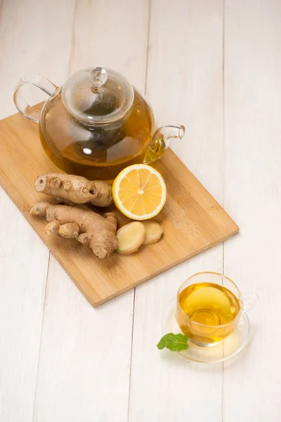 Cup of ginger tea with lemon and honey — Stock Photo, Image