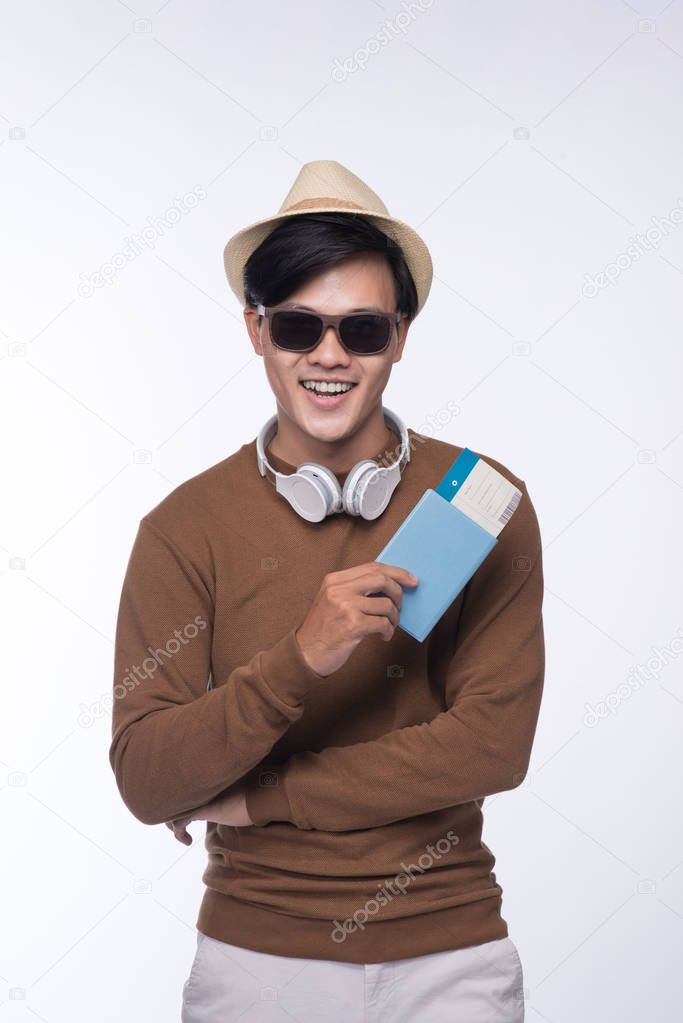 tourist man holding passport 