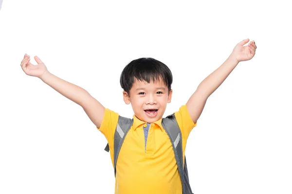 Educazione Concept Young Asiatico Ragazzo Sorriso Gesto Mani Pronto Scuola — Foto Stock
