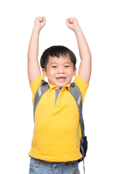 Edukacja Concept Young Chłopiec Azjatyckich Uśmiech Gest Ręce Gotowe Szkoły — Zdjęcie stockowe