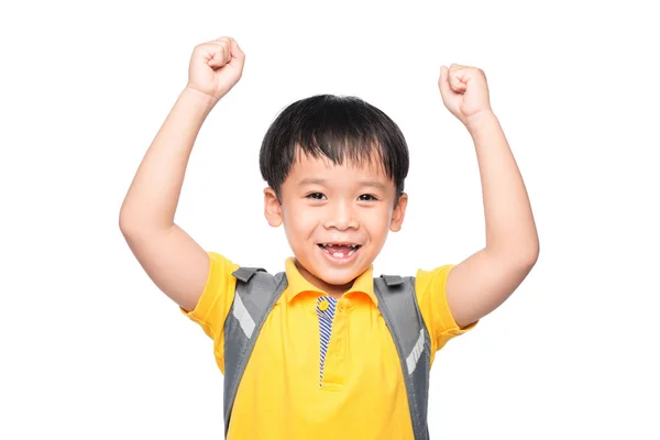 Vzdělání Concept Young Asijské Boy Úsměv Gesto Rukou Připraven Školy — Stock fotografie