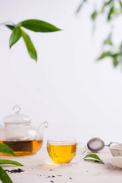 Чашки Чая Фоне Деревянного Стола — стоковое фото