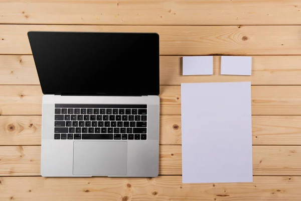 Working Place Wooden Table Top View Office Corporate Design Mockup — Stock Photo, Image