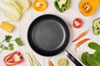 Taze meyve ve sebze vintage sınır ve boş tava