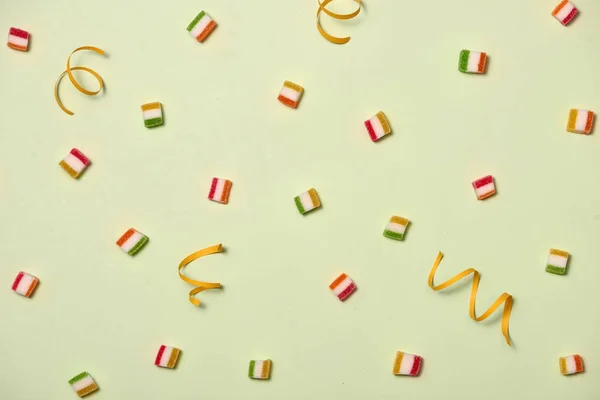 Holiday Food Top View Various Sweet Candies White Background Fun — Stock Photo, Image