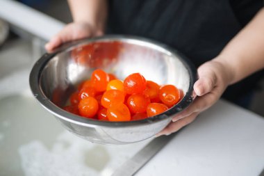 Çin altın tuzlu yumurta sarısı yakın çekim