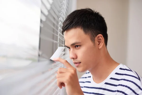 Young Man Looking Window — Stock Photo, Image