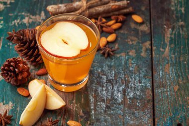 Elma çayı tarçın çubuğu ile sıcak içecek. Sıcak bir içecek ile elma sonbahar ya da kış için.