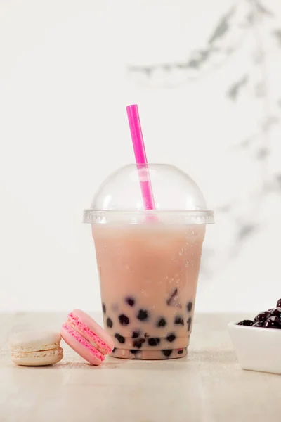 Fresa Boba Bubble Tea Con Dulces Hielo — Foto de Stock