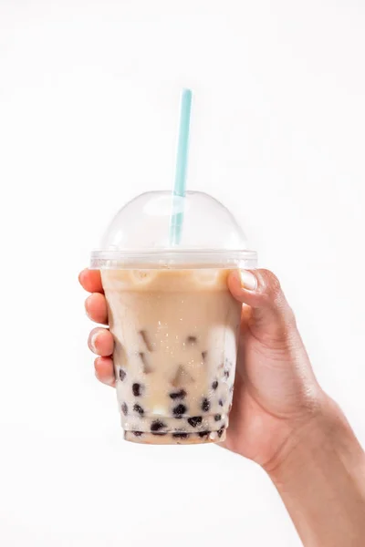 Tayvan Buzlu Süt Çay Balon Boba Serinletici Bir Plastik Bardak — Stok fotoğraf