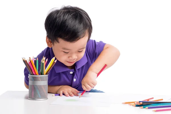 Μικρό αγόρι ζωγραφίζει με μολύβια — Φωτογραφία Αρχείου