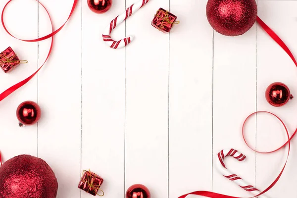 Karácsonyi Cecorating Elemek Lapos Elrendezési Kompozíciója Hely Másolás — Stock Fotó