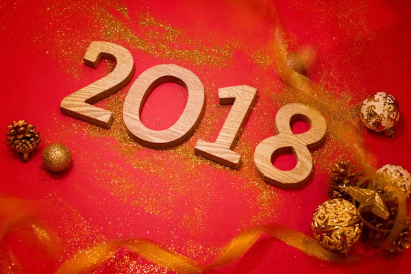 Happy New Year 2018. Holiday red background