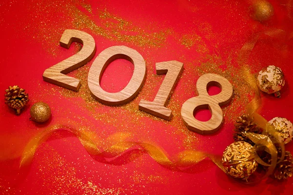 Happy New Year 2018. Holiday red background