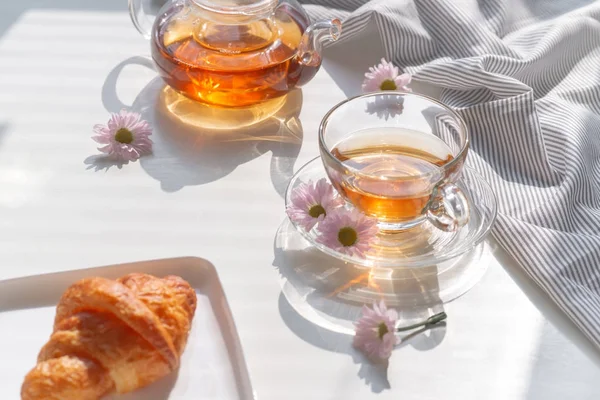 Xícara Chá Sobremesa Pela Manhã Tempo Relaxante — Fotografia de Stock