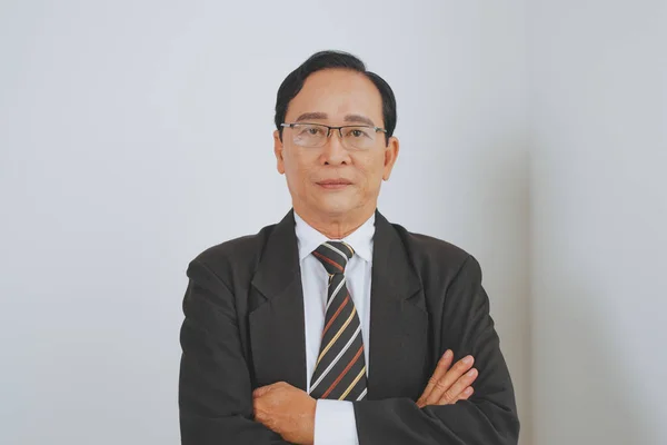 Confident Senior Male Asian Business Leader Standing Office — Stock Photo, Image