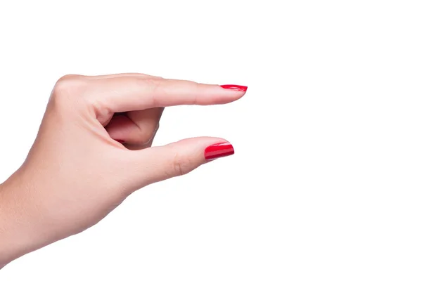 Mano Femenina Mostrando Espacio Vacío Aislado Sobre Fondo Blanco — Foto de Stock