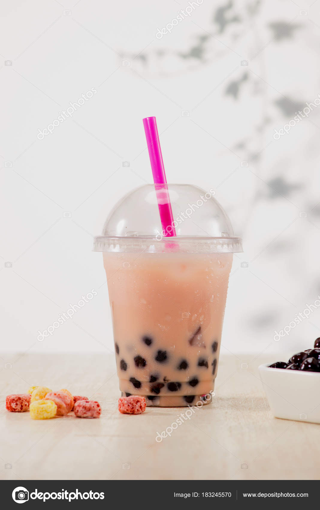 Strawberry Boba Bubble Tea Candy Crushed Ice Stock Photo by ©makidotvn