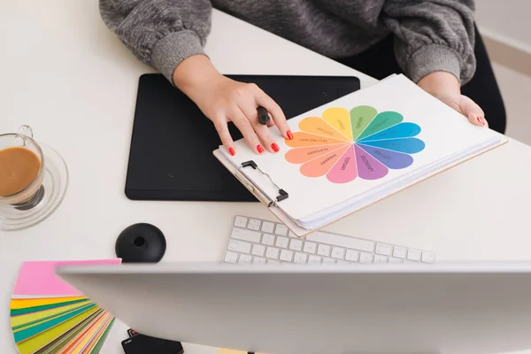 Interior Designer Hands Working New Modern Computer Laptop Pro Digital — Stock Photo, Image