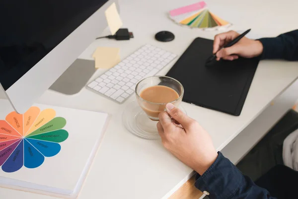 Male Interior Designer Working New Modern Computer Laptop Pro Digital — Stock Photo, Image