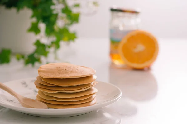 Cooking Breakfast Delicious Homemade Pancakes Plate — Stock Photo, Image