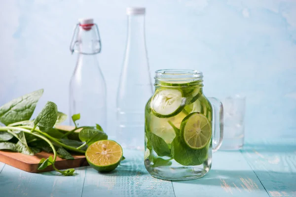 Detox water with vegetables and fruits. Diet healthy eating and weight loss.