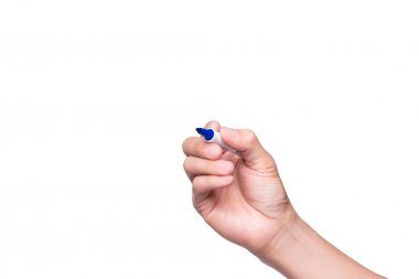 Erkek el beyaz izole siyah kalemi ile çizim için hazır.