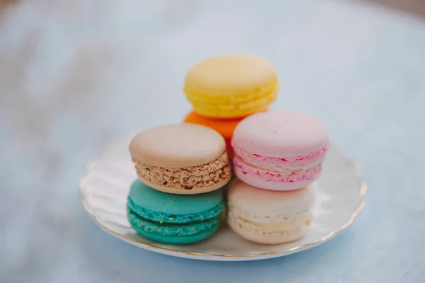 Vynikající Francouzský Dezert Barevné Pastelové Dort Macaron Nebo Makronky — Stock fotografie