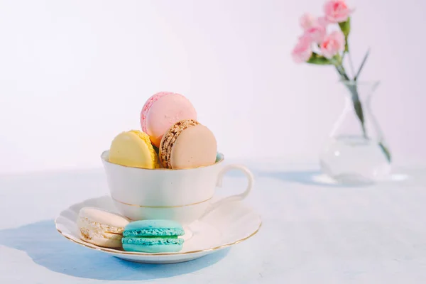 Delicious french dessert. Colorful pastel cake macaron or macaroon