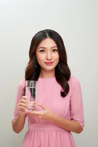 Young Asian Beautiful Woman Showing Glass Water — Stock Photo, Image