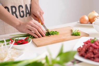 Kadın Şef hazırlamak otlar, et, Pirinç Noodle ile geleneksel Vietnam çorbası Pho bo