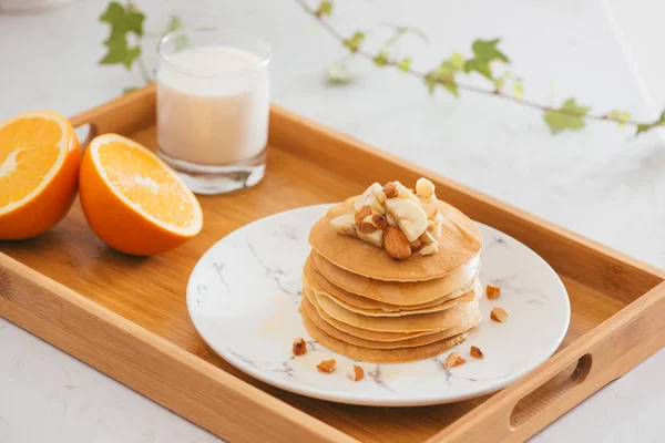 Breakfast Banana Pancakes Honey Nuts — Stock Photo, Image