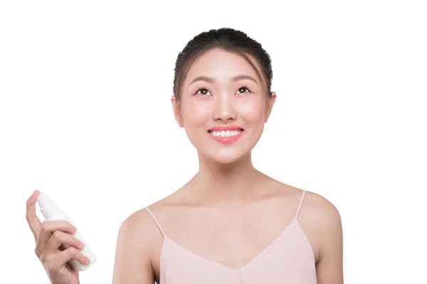 Concepto Belleza Asiática Bonita Mujer Con Perfecta Piel Aplicando Spray —  Fotos de Stock