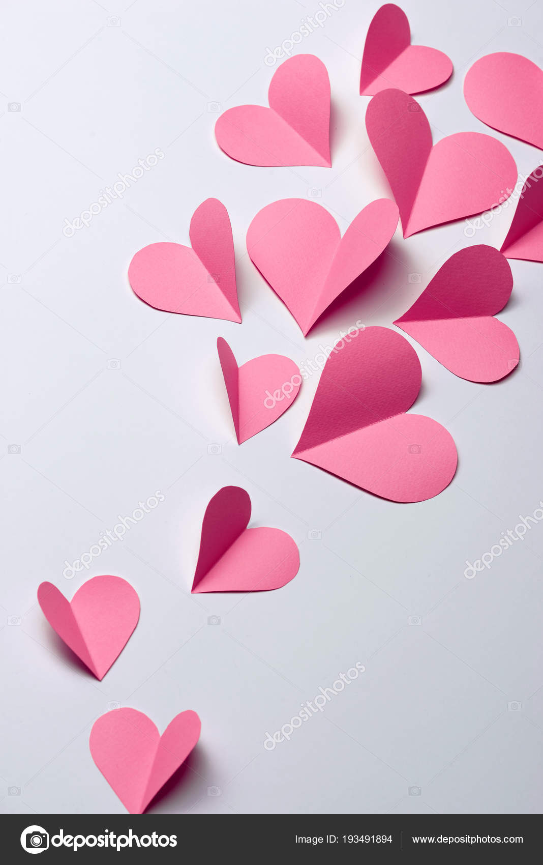 Beautiful Pink Paper Hearts White Paper Background Stock Photo by