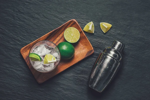 Mojito Cocktail Lime Mint Dark Stone Table — Stock Photo, Image