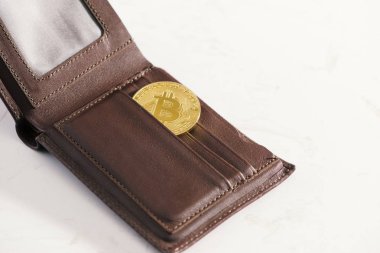 Metal bitcoins kahverengi deri cüzdan. Bitcoin - modern sanal