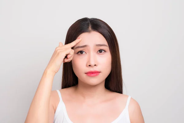 Sad Asian Woman Trouble Her Skin — Stock Photo, Image