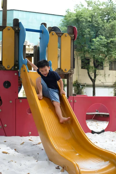 Child Playing Outdoor Playground Kids Play School Kindergarten Yard — Stock Photo, Image