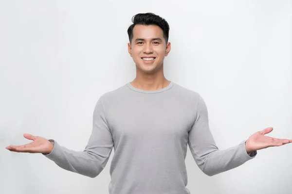 Glücklicher Junger Asiatischer Mann Feiert Mit Zwei Händen Der Luft — Stockfoto
