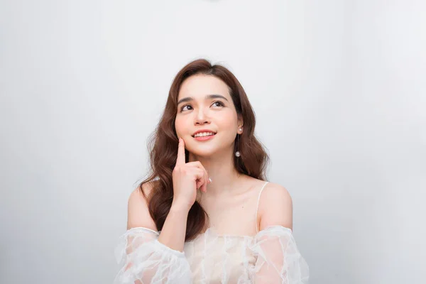 Attraente Asiatico Donna Pelle Cura Immagine Bianco Sfondo — Foto Stock