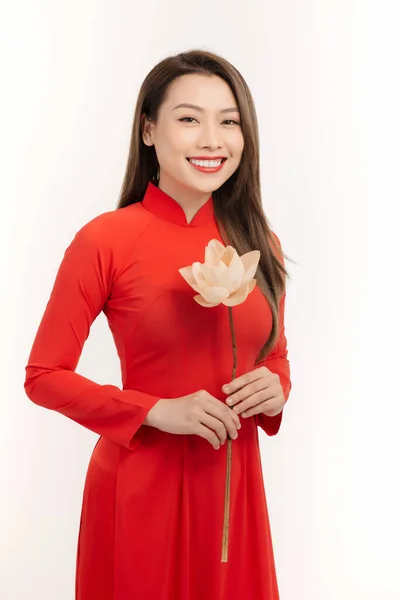 美丽的越南女人 开着莲花 — 图库照片