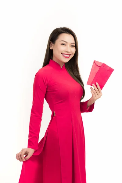 Feliz Año Nuevo Lunar Chica Asiática Vestido Tradicional Vietnamita Dai — Foto de Stock