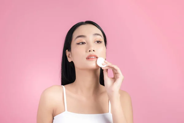 Girl Remove Makeup Woman Hand Pad Skin Clean Cotton — Stock Photo, Image